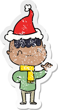 Bir insan tarafından çizilmiş Noel Baba şapkası takan arkadaş canlısı bir çocuğun el yazısı.