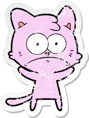 Bir insan tarafından çizilmiş gergin bir kedinin sıkıntılı çıkartması.