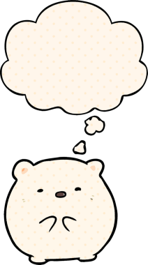 Çizgi roman tarzında bir insan tarafından çizilmiş düşünce balonu olan kutup ayısı çizgi filmi.