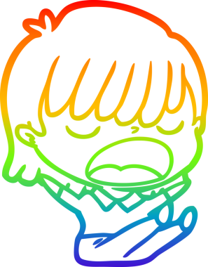 Gökkuşağı gradyan çizgi çizimi Bir insan tarafından yüksek sesle çizilen bir kadın karikatürü