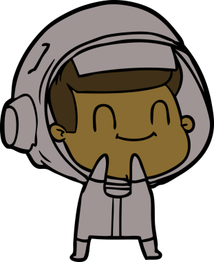 Bir insan tarafından çizilmiş mutlu astronot çizgi filmi.