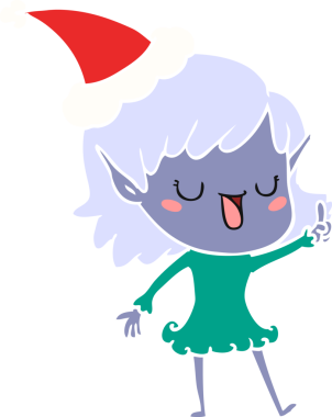 Bir insan tarafından çizilmiş Noel Baba şapkası giyen bir elf kızının el resmi.