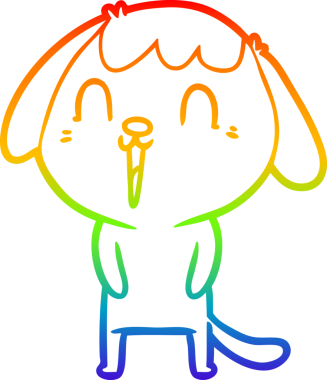 Gökkuşağı gradyan çizimi. Bir insan tarafından çizilmiş şirin bir köpek çizimi.