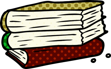 Bir insan tarafından çizilmiş bir yığın kitap.