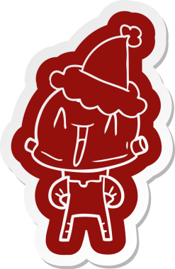 Bir insan tarafından çizilmiş Noel Baba şapkası takan bir robotun garip çizgi film çıkartması.