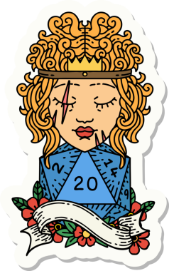 Bir insan tarafından çizilmiş 20 zarlı bir insan barbarının çıkartması.