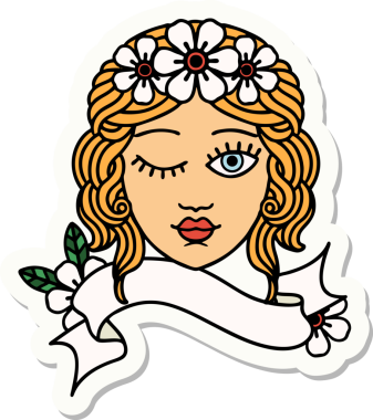 Dövme stili çıkartma. Bir insan tarafından çizilmiş genç kızların yüzü.