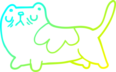 Bir insan tarafından çizilen çizgi film kedisinin soğuk gradyan çizgisi.