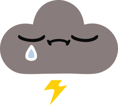 Bir insan tarafından çizilmiş bir fırtına bulutunun düz renkli retro karikatürü