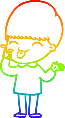 Gökkuşağı gradyan çizgi çizimi bir insan tarafından çizilmiş dili dışarı çıkaran bir çizgi çocuk.