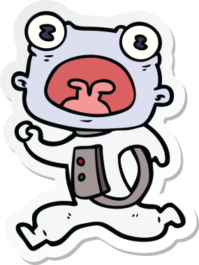 Çizgi film çıkartması. Bir insan tarafından çizilmiş garip bir uzaylı.