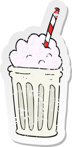 Bir insan tarafından çizilmiş karikatür milkshake 'inin sıkıntılı retro yapıştırması.