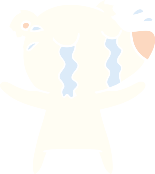 Düz renkli çizgi film ağlayan kutup ayısı bir insan tarafından çizilmiş.