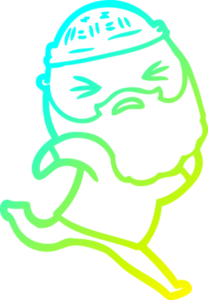 Bir insan tarafından çizilmiş sakallı bir çizgi film karakteri.