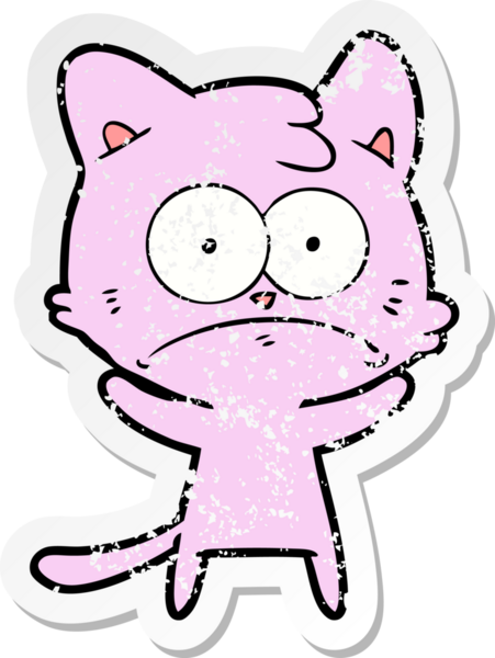 Bir insan tarafından çizilmiş gergin bir kedinin sıkıntılı çıkartması.