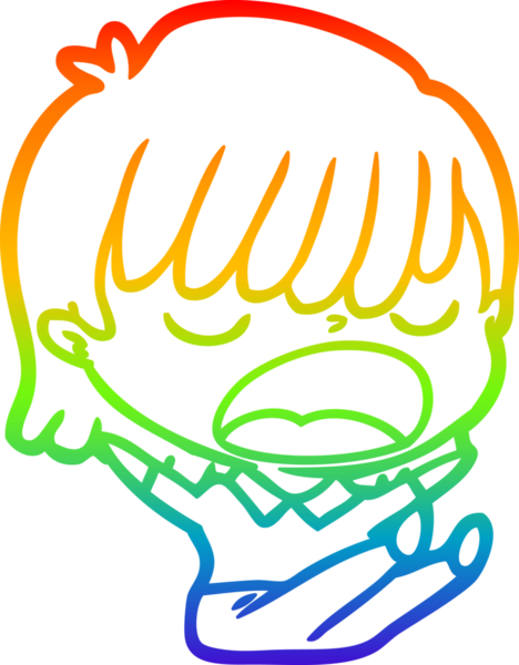 Gökkuşağı gradyan çizgi çizimi Bir insan tarafından yüksek sesle çizilen bir kadın karikatürü