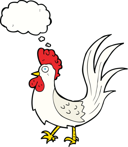 Bir insan tarafından çizilmiş düşünce balonlu horoz çizgi filmi.