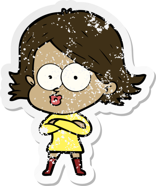 Bir insan tarafından çizilmiş karikatür kızının sıkıntılı çıkartması.