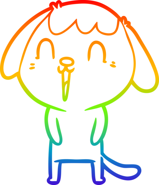 Gökkuşağı gradyan çizimi. Bir insan tarafından çizilmiş şirin bir köpek çizimi.