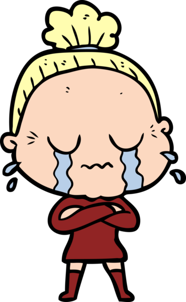 Bir insan tarafından çizilmiş ağlayan yaşlı kadın çizgi filmi.