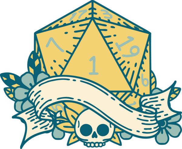 Retro Dövme Biçimi Doğal Bir d20 zar bir insan tarafından çizildi