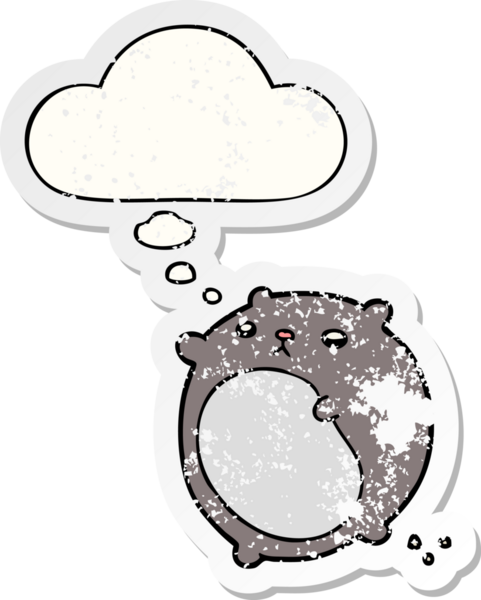 Düşünce baloncuğu olan çizgi film ayısı bir insan tarafından çizilmiş yıpranmış bir çıkartma.