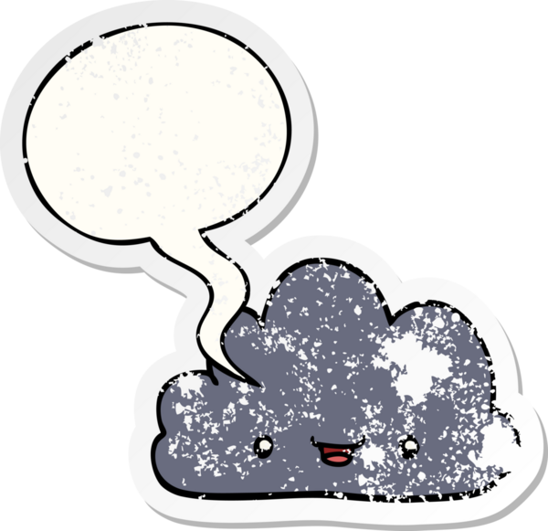 çizgi film küçük mutlu bulut konuşma baloncuğu sıkıntılı eski bir çıkartma bir insan tarafından çizilmiş