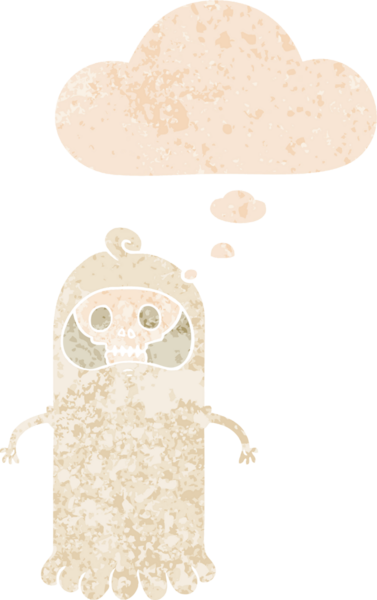 Düşünce baloncuğu ile çizgi film hayaleti grunge sıkıntılı retro dokuma tarzı bir insan tarafından çizilmiş