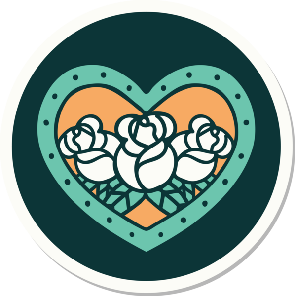 Geleneksel kalp stili dövme çıkartması ve bir insan tarafından çizilmiş çiçekler.