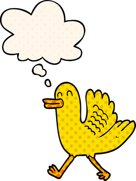 Çizgi roman tarzında bir insan tarafından çizilmiş düşünce baloncuğu olan çizgi film ördeği