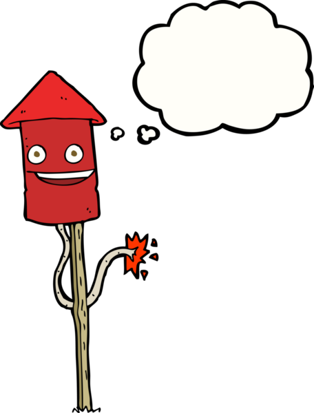 Bir insan tarafından çizilmiş düşünce balonlu havai fişek karikatürü