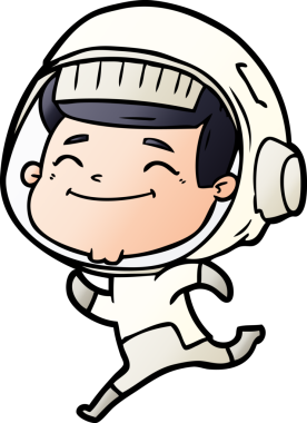 Bir insan tarafından çizilmiş mutlu astronot çizgi filmi.