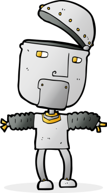 Bir insan tarafından çizilmiş açık kafalı komik çizgi film robotu.