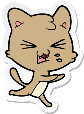 Bir insan tarafından çizilmiş, tıslayan bir kedinin çıkartması.