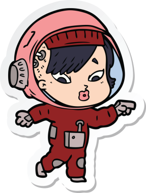 Bir insan tarafından çizilmiş astronot bir kadının çıkartması.