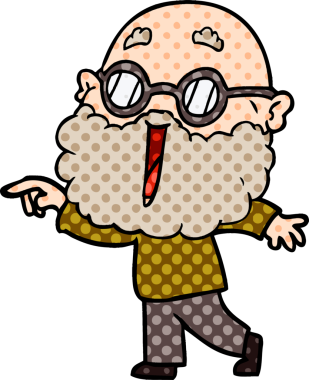 Bir insan tarafından çizilmiş sakallı neşeli bir adam.