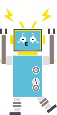 Bir insan tarafından çizilmiş düz renkli bir robot karikatürü