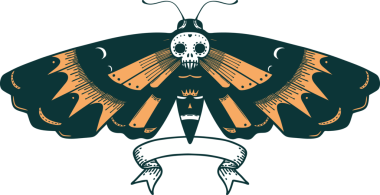 Bir insan tarafından çizilmiş güve başlıklı geleneksel dövme.