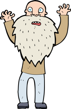 Bir insan tarafından çizilmiş sakallı, korkmuş yaşlı bir adam.