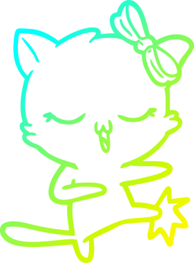 Bir insan tarafından kafasında yay olan çizgi film kedisinin soğuk gradyan çizimi