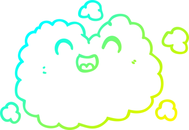 Bir insan tarafından çizilen mutlu duman bulutunun soğuk çizgi çizimi