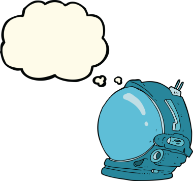 Bir insan tarafından çizilmiş düşünce baloncuklu astronot kaskı.