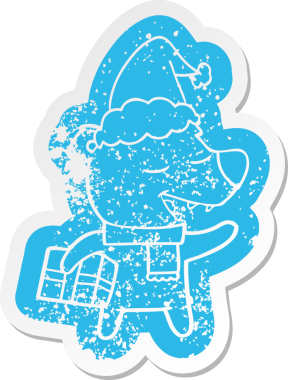 Bir insan tarafından çizilmiş Noel Baba şapkası takan bir ayının garip bir karikatürü.