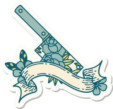 Satır sancağıyla dövme stili çıkartması ve bir insan tarafından çizilmiş çiçekler