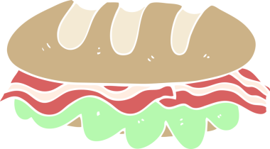 Bir insan tarafından çizilmiş büyük sandviçin düz renk çizimi