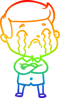 Gökkuşağı gradyan çizimi bir insan tarafından çizilmiş ağlayan bir karikatür adamı çiziyor.