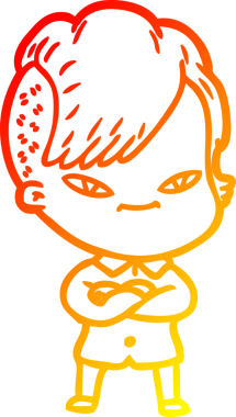 Hipster saç kesimi bir insan tarafından çizilmiş güzel bir çizgi film kızı çizimi.