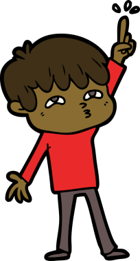 Çizgi filmci çocuk bir insan tarafından çizilmiş sorular soruyor.