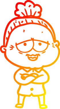 Bir insan tarafından çizilmiş mutlu, yaşlı bir kadının sıcak çizgi çizimi.