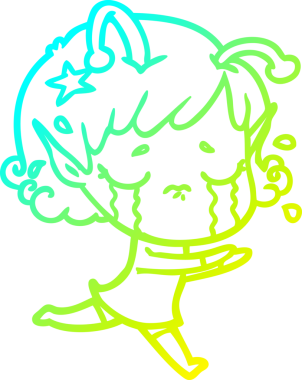 Bir insan tarafından çizilmiş ağlayan uzaylı kız çizgi filmi.